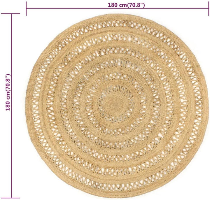 homiuse Teppich Handgefertigt Geflochten Jute 180 cm Teppich Wohnzimmer Teppich Rund Outdoor Teppich