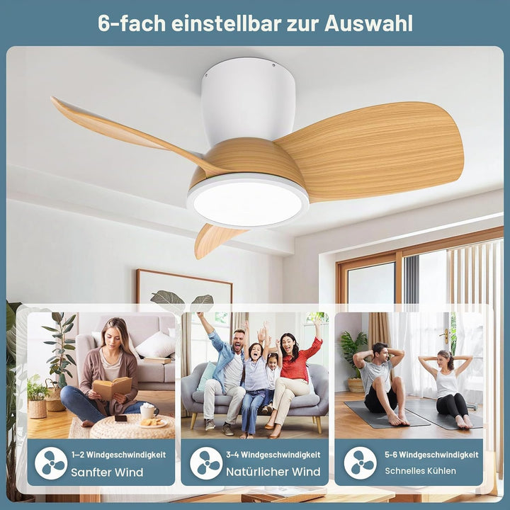 Ateroll Deckenventilator mit Beleuchtung, Ø76 cm, Dimmbar 3CCT (3000K-4000K-5000K), 1500 lm Deckenve