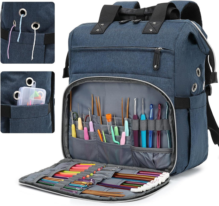 Stricktasche, Rucksack, Garnaufbewahrung, Organizer, Reise-Häkeltasche mit USB-Ladeanschluss, grosse
