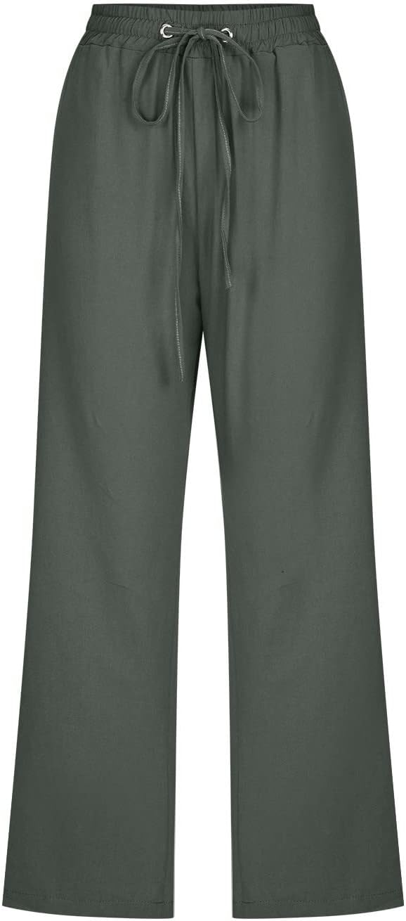 3/4 Hose Damen Sommer Musselin Hose Leinenhose Sommerhose Leicht Caprihose Stretch Straight Leg Frei