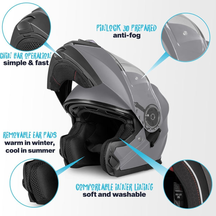 VINZ Santos Klapphelm mit Sonnenblende | ECE 22.06 & PINLOCK vorbereitet | Motorrad Helm Integralhel