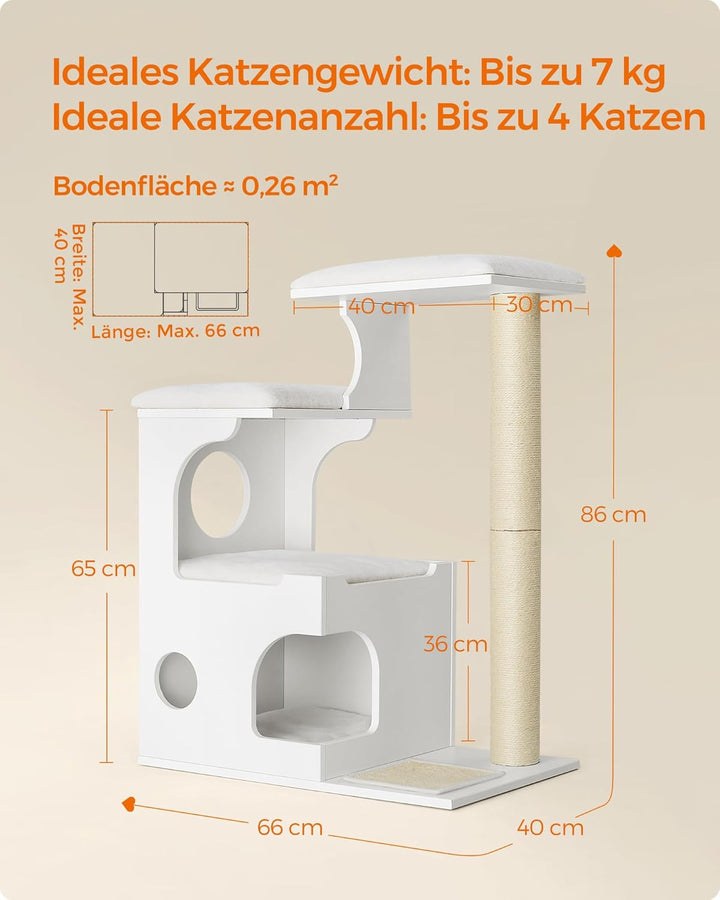 Feandrea Kratzbaum, 86 cm hoher Katzenbaum, Spanplatten-Katzenkratzbaum, mit Höhle, Liegeflächen, Sä