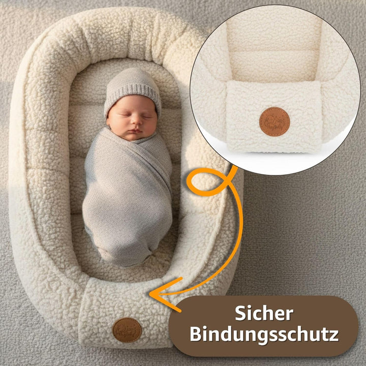 Babynest Nestchen Baby aus Teddy Plüsch 90x50 cm - Babynestchen Neugeborene Nest für Kinder Bett und