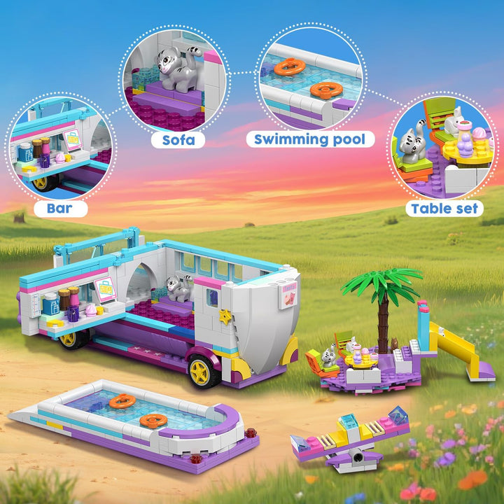HOGOKIDS 3-in-1 Friends Flugzeug Bauspielzeug Set - 808pcs Flugzeug/Boot/Wohnmobil VanBausteine Spie