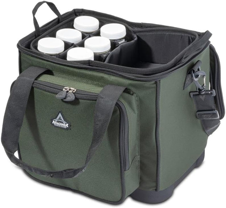 Anaconda Köderorganizer mit Kühlfach, 36 x 31 x 32 cm, Grün, 6 Dip-Dosen, Wasserfestes PVC-Coating