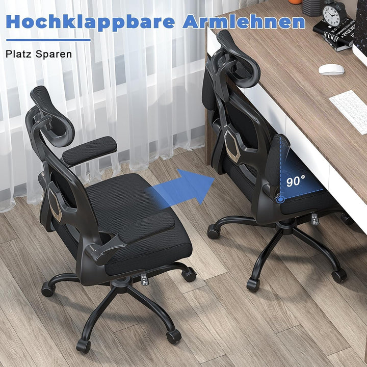 naspaluro Bürostuhl Ergonomischer, Schreibtischstuhl mit Hochklappbaren Armlehnen, Dynamischer Lordo