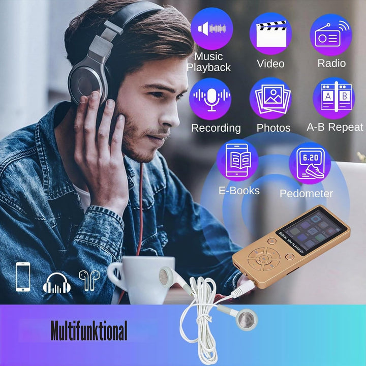 MP3-Player/MP4-Player 64GB Bluetooth 5.0 HiFi MP3 Musik-Player, 1,8-Zoll-LCD-Bildschirm mit Lautspre