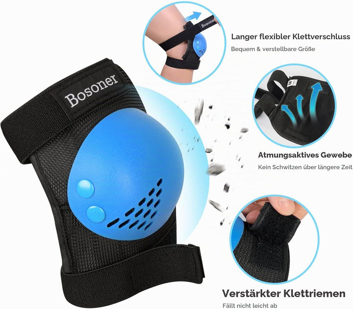 BOSONER Knieschoner Kinder Schoner Inliner Protektoren 6er Set Schützer Inliner Inline Skates Knie U