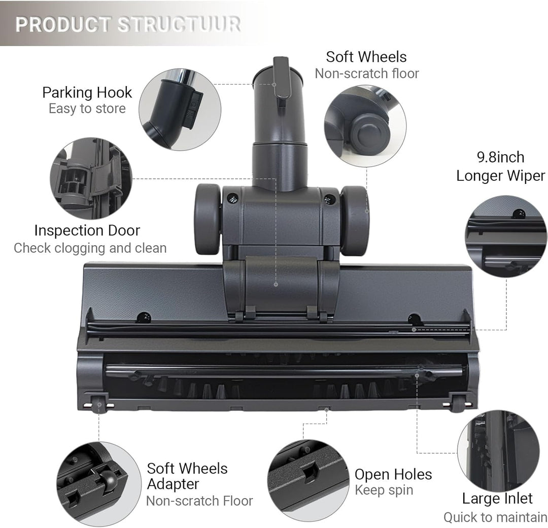 EZ SPARES Universal Staubsauger-Turbo-Bürstenkopf 32 mm Turbo-Bürste mit längerem Scheibenwischer, H