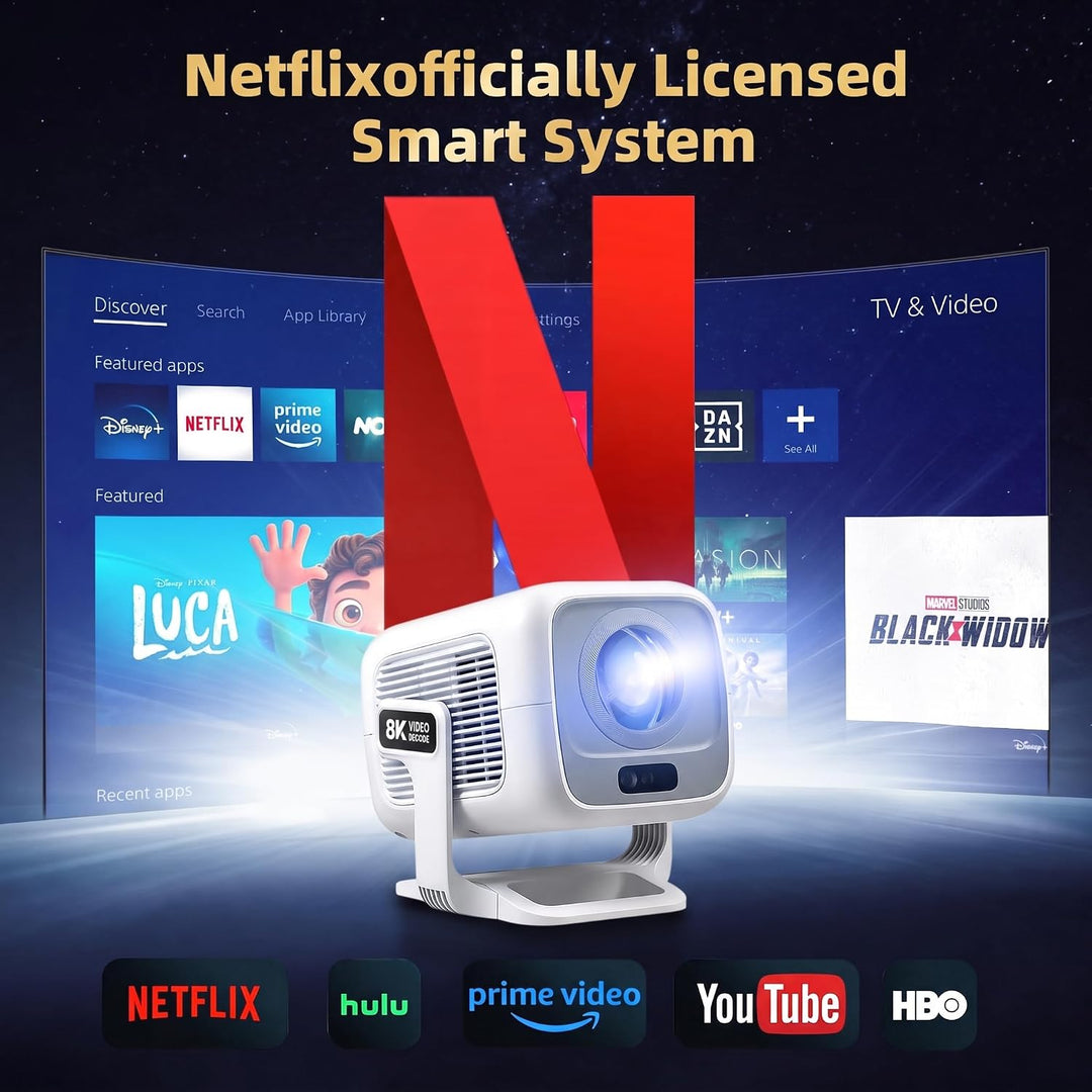 Beamer 4K [Kompatibel mit Netflix | Dolby Audio] 700 ANSI Smart-Projektor für Heimkino, Full HD 1080