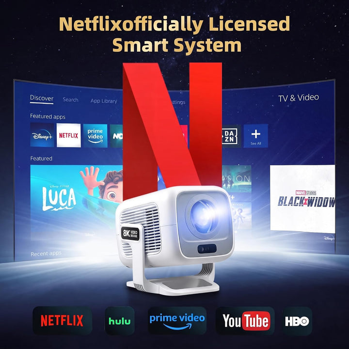 Beamer 4K [Kompatibel mit Netflix | Dolby Audio] 700 ANSI Smart-Projektor für Heimkino, Full HD 1080