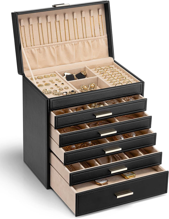 Vlando Modern Schmuckkasten Gross, Schmuckkästchen mit 6 Ebenen, Geräumige Schmuckschatulle Damen, f