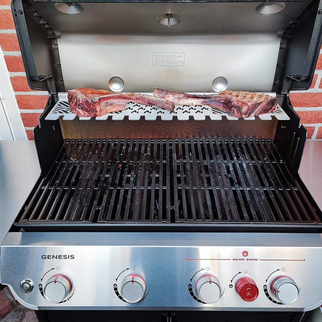 Grillrost.com Das Original Edelstahl Multistation | Warmhalterost für Weber Genesis II 400er Baureih