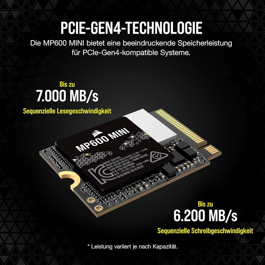 Corsair MP600 Mini 1 TB M.2 NVMe PCIe x4 Gen4 SSD – M.2 2230 – Bis zu 7.000MB/Sek. Sequentielles Les