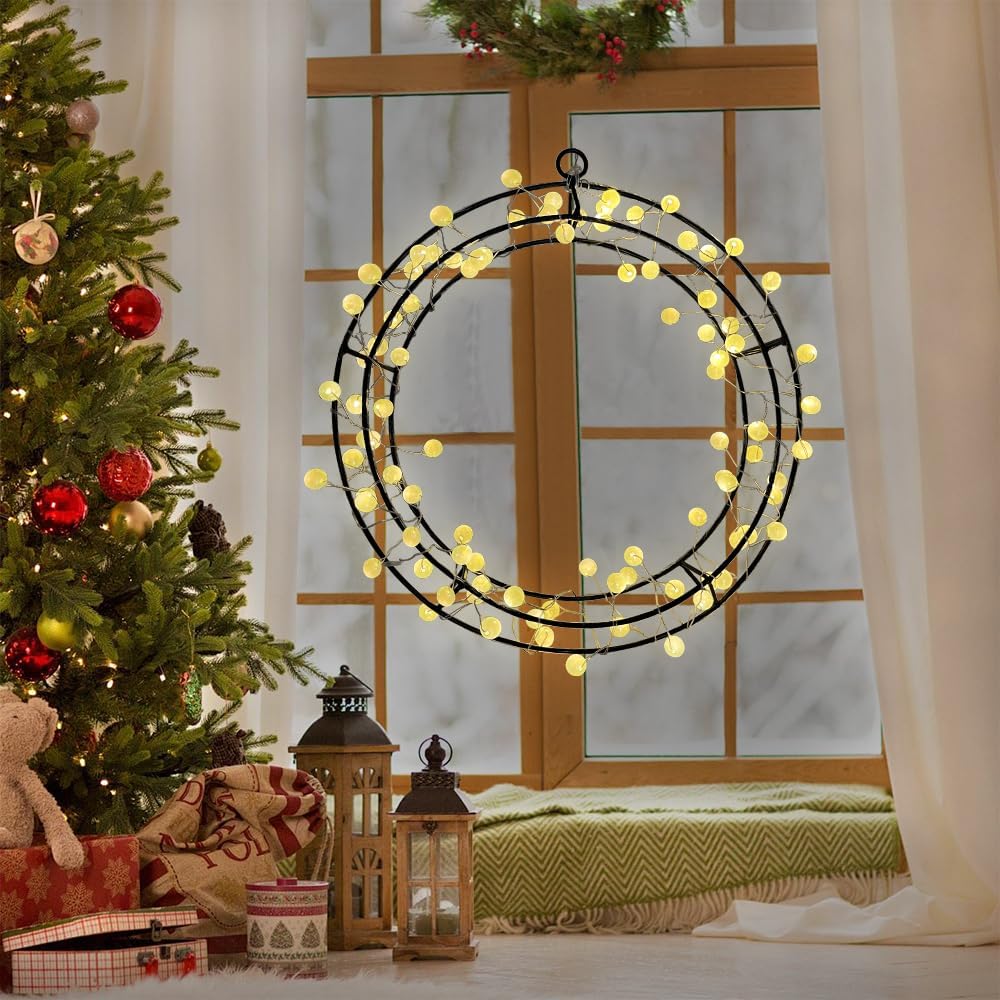 Lichterkranz Fenster mit 80 LED, 30cm Fensterdeko Hängend, Warmweiss Türkranz Ganzjährig, Home Decor