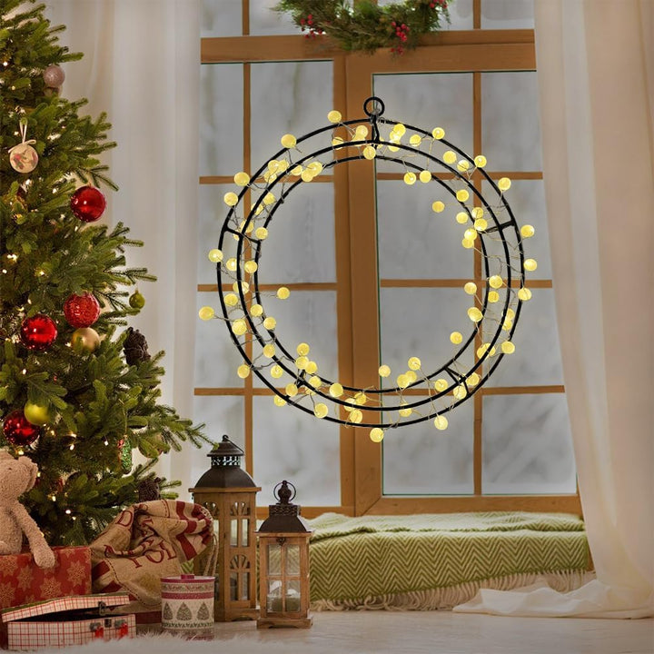 Lichterkranz Fenster mit 80 LED, 30cm Fensterdeko Hängend, Warmweiss Türkranz Ganzjährig, Home Decor