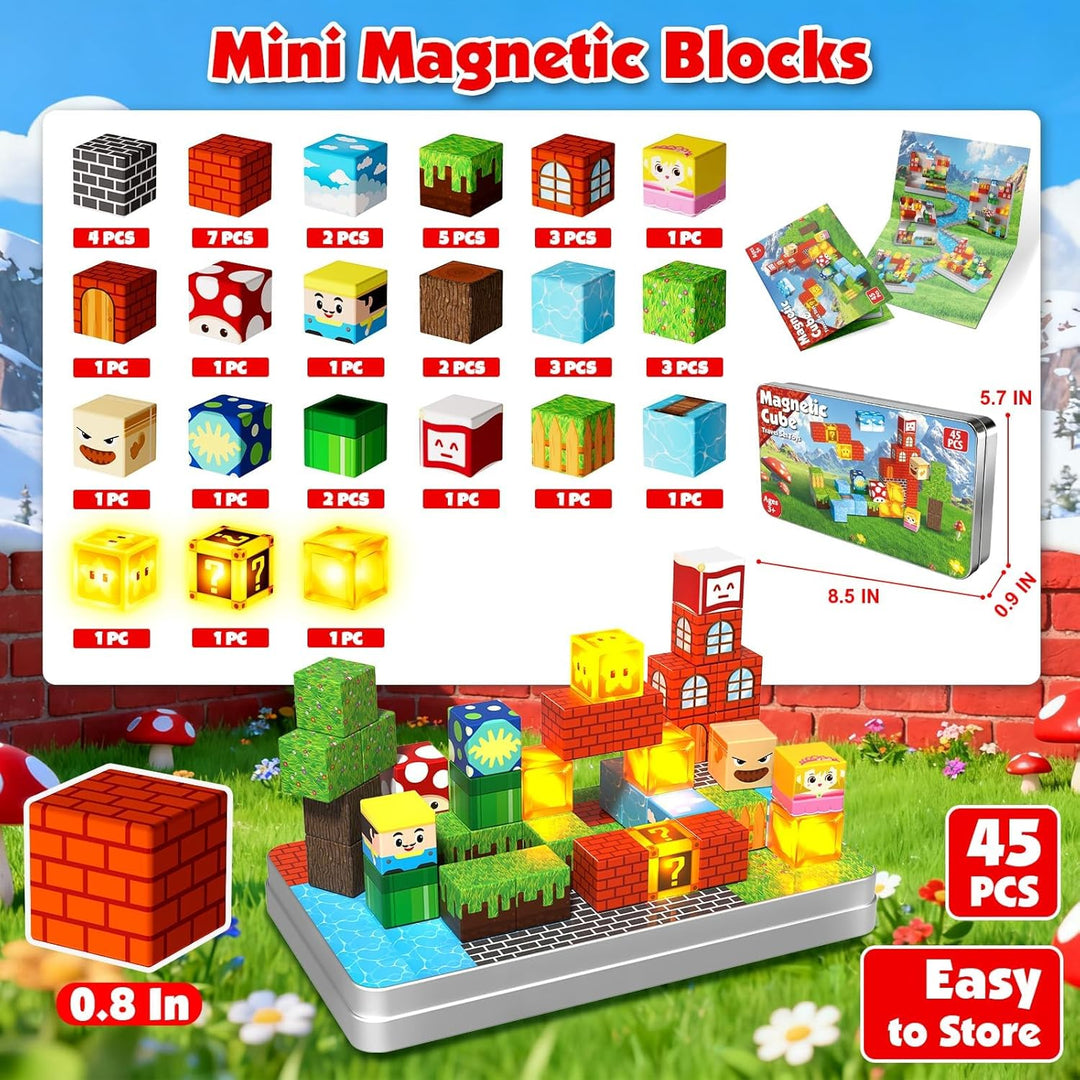 ToyUnited Magnetische Bausteine Reiseset 45 PCS in Metallbox, Mini Reisespielzeug ab 3 Jahren – Trag