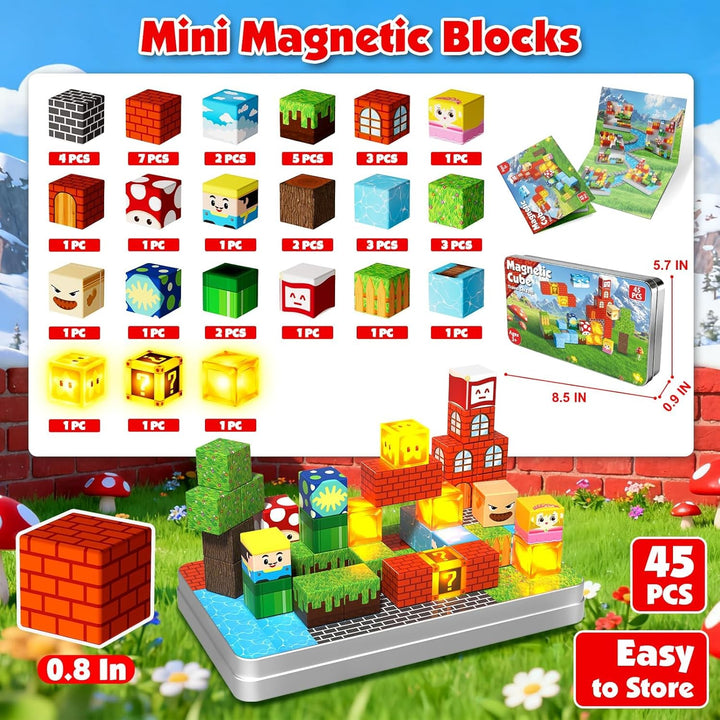 ToyUnited Magnetische Bausteine Reiseset 45 PCS in Metallbox, Mini Reisespielzeug ab 3 Jahren – Trag