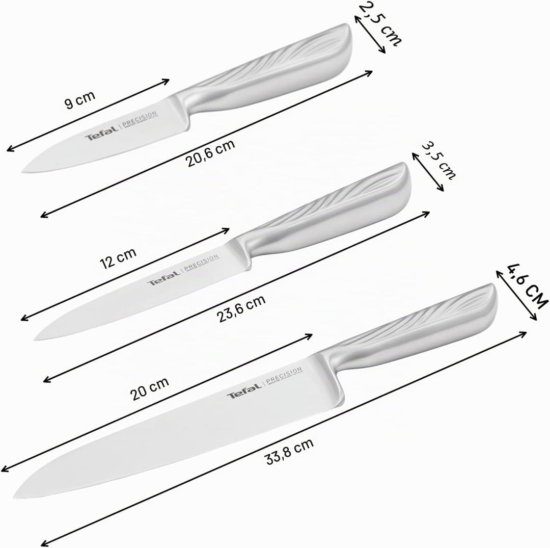Tefal Precision 3-tlg. Messer-Set, Kochmesser 15 cm, Universalmesser 12 cm, Schälmesser 9 cm, schärf