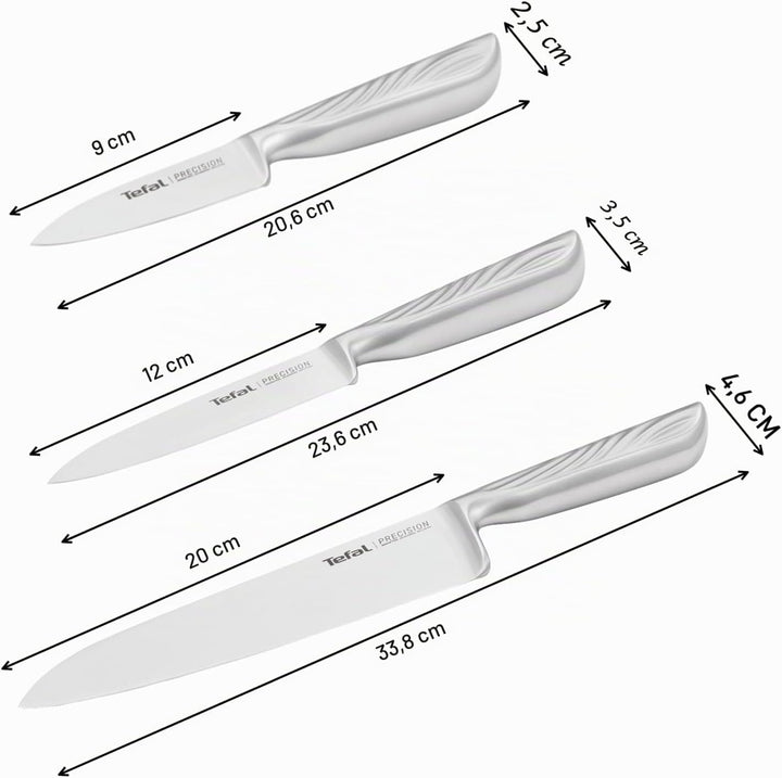 Tefal Precision 3-tlg. Messer-Set, Kochmesser 15 cm, Universalmesser 12 cm, Schälmesser 9 cm, schärf