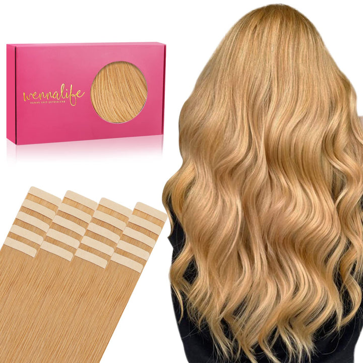 WENNALIFE Tape Extensions Echthaar, 20pcs 40g 30cm 12 Zoll Erdbeeren Blond Remy Invisible Tape Exten