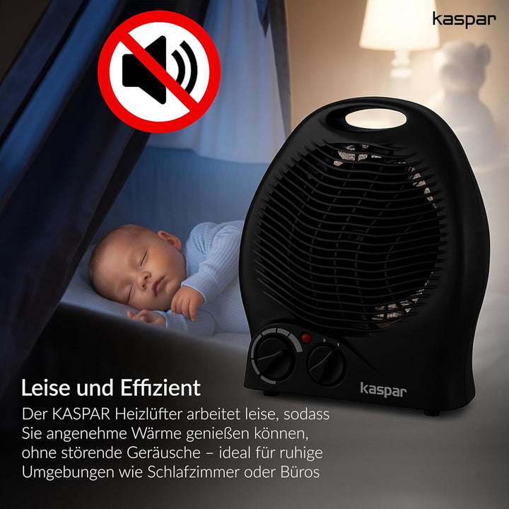 KASPAR Heizlüfter Klein Kompakt Thermoventilator Elektroheizer 1000 W 2000 W Mit Ventilatorfunktion