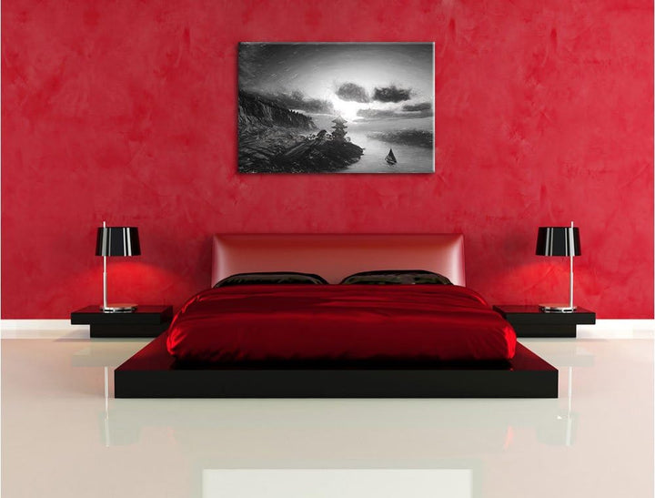 Pixxprint Chinesisches Haus am See Kunst / 100x70cm Leinwandbild bespannt auf Holzrahmen/Wandbild Ku