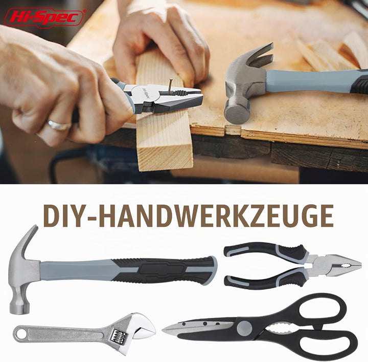 Hi-Spec 54-TLG. Werkzeugkasten-Set in Grau, gefüllt mit Werkzeugen für Haushalt und Garage. Werkzeug