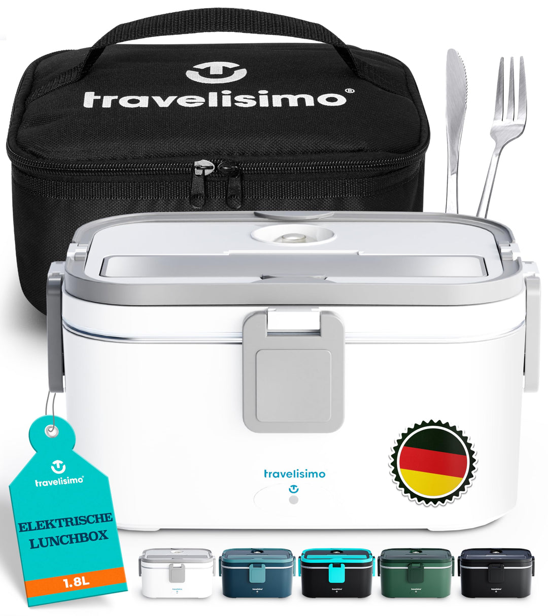 TRAVELISIMO XXL Elektrische Lunchbox Extra gross 1,8L Electric Lunch Box 80W, Warmhaltebox 3-in-1 Lu