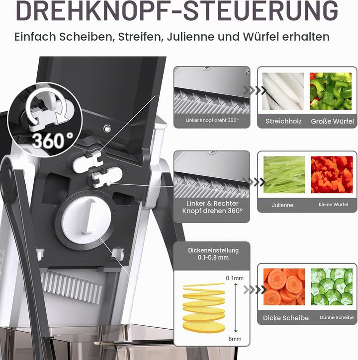 All-in-1 Update Sicherer Mandolinenschneider für die Küche, Zerkleinerer, Gemüseschneider mit grösse