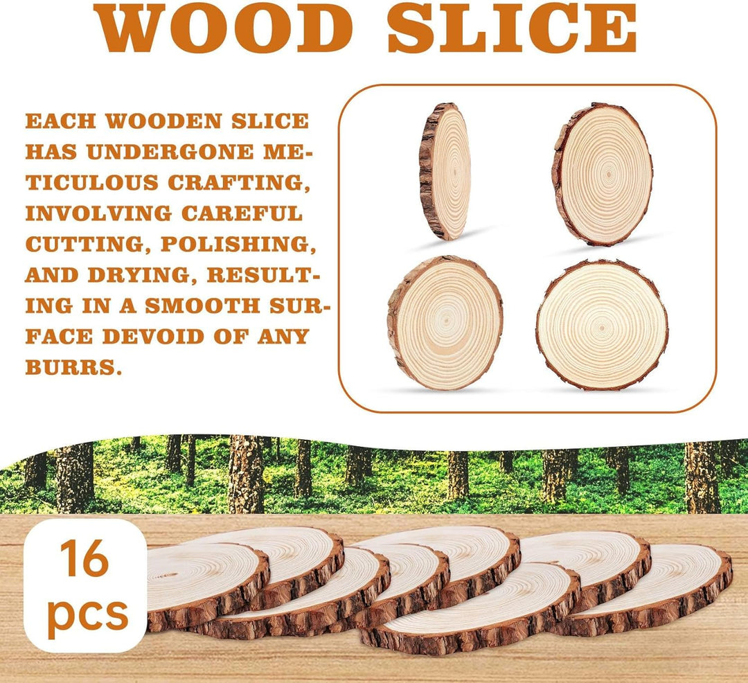 16 Stück Holzscheiben 25 cm Durchmesser, Runde Baumscheiben aus Naturkiefer (1,5cm Dicke) ohne Loch