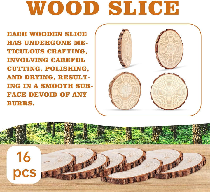 16 Stück Holzscheiben 25 cm Durchmesser, Runde Baumscheiben aus Naturkiefer (1,5cm Dicke) ohne Loch