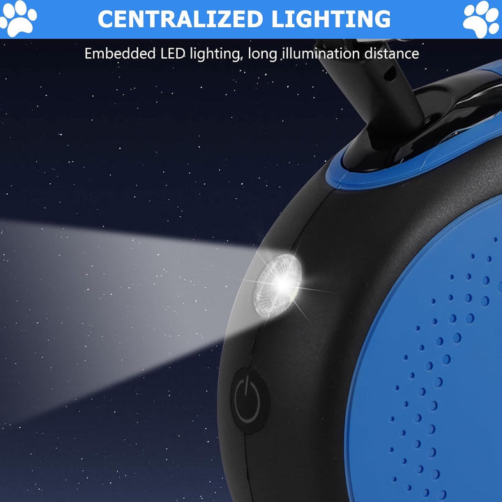 Hundeleine 5m, Blau 360° Verknotungsfreier Flexi Leine mit LED-Licht, Rollleinen für Hunde Einziehba