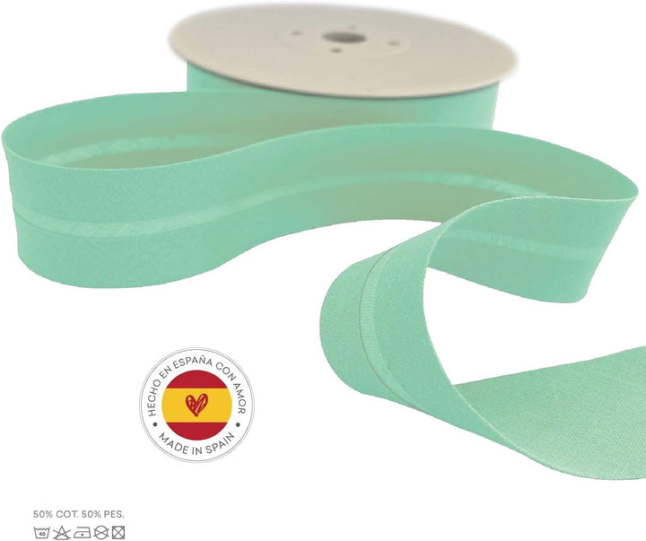TEXTEX = 30 mm Breites Schrägband. 50% Baumwolle und 50% Polyester. Stück von 10m - (Aquamarin) 30mm