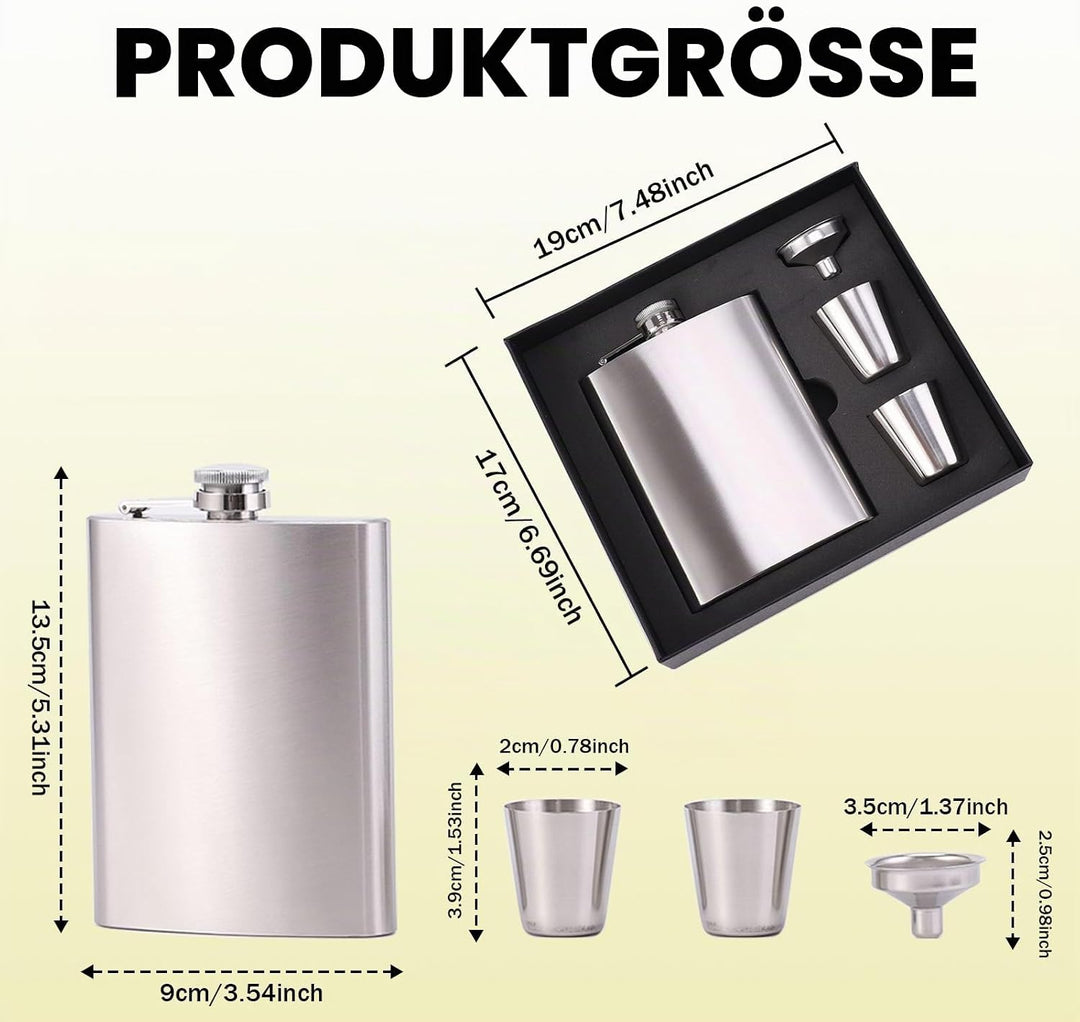 flachmann edelstahl,flask 8 oz mit mit trichter edelstahl und weinbecher,flachmann gross auslaufsich