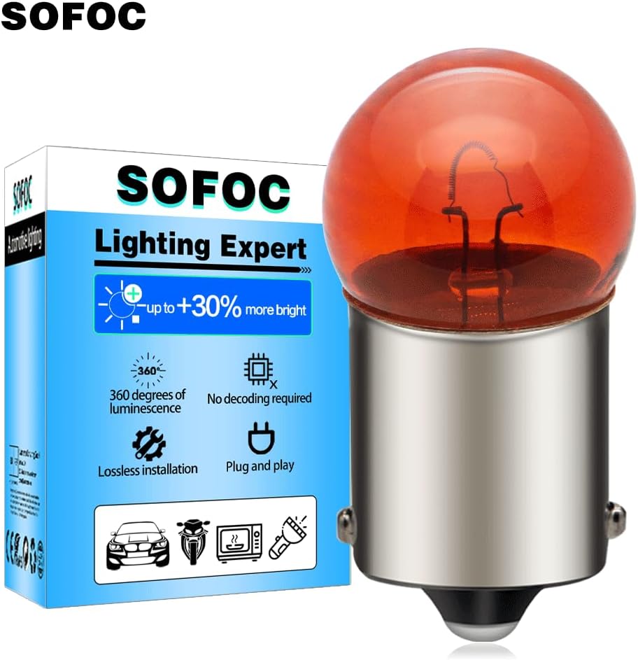 SOFOC 1156 P21W BA15S Lampe Amber Gelb G18 12V 10W für Auto/Motorrad Blinker Seitenmarkierungsleucht