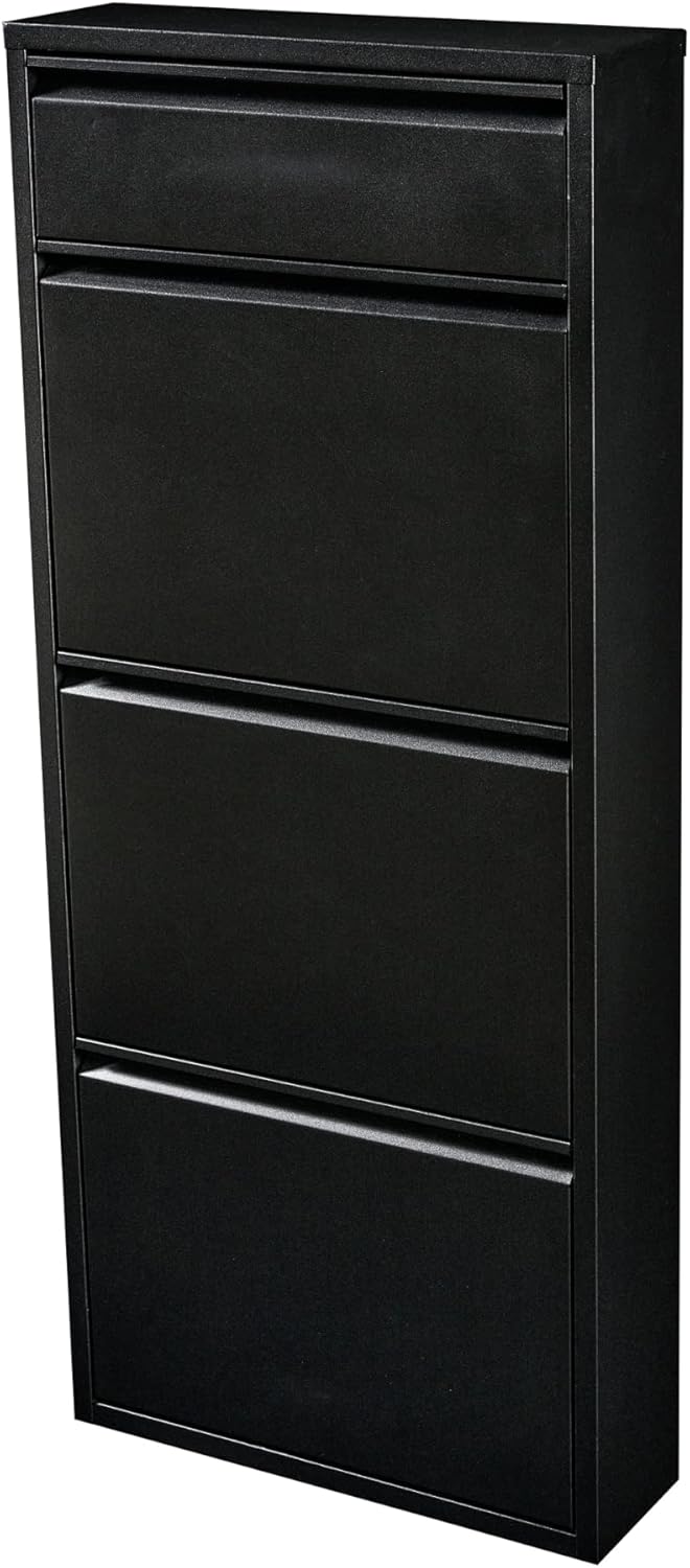 [en.casa] Schuhschrank Sokndal Schuhkipper Schwarz schmal Schuhkommode mit 3+1 Kippfächern Diele Flu