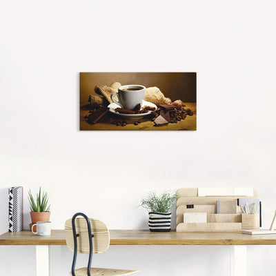 ARTland Leinwandbilder Wandbild Bild auf Leinwand 60x30 cm Kaffee Cafe Coffee Kaffeetasse Zimtstange