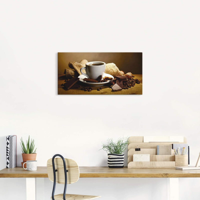 ARTland Leinwandbilder Wandbild Bild auf Leinwand 60x30 cm Kaffee Cafe Coffee Kaffeetasse Zimtstange