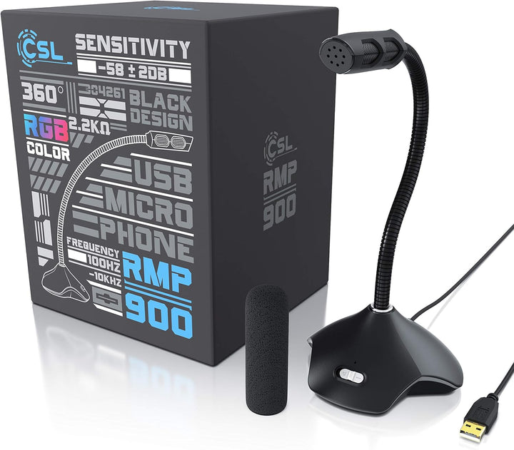 CSL - USB PC Mikrofon RGB – Tischmikrofon Standmikrofon – einstellbare Lautstärke – hohe Klangqualit