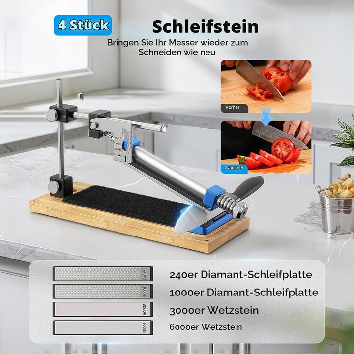 Messerschärfer Profi Set mit Aufbewahrungsbox aus Holz, Professioneller Messerschleifer mit Schnells