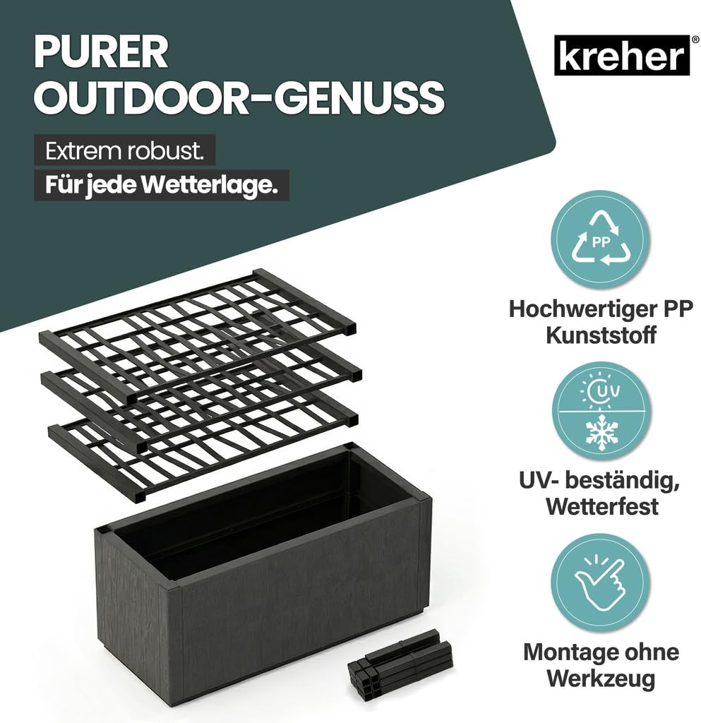 Kreher® XL Rankgitter, Spalier mit Pflanzkasten aus robustem Kunststoff. Masse BxTxH in cm: 80 x 36