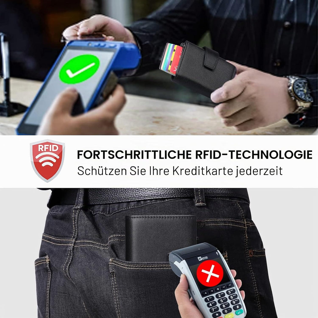SENDEFN Kartenetui mit Münzfach | Geldbörse Herren RFID Schutz | Geldbeutel aus echtem Leder | Mini
