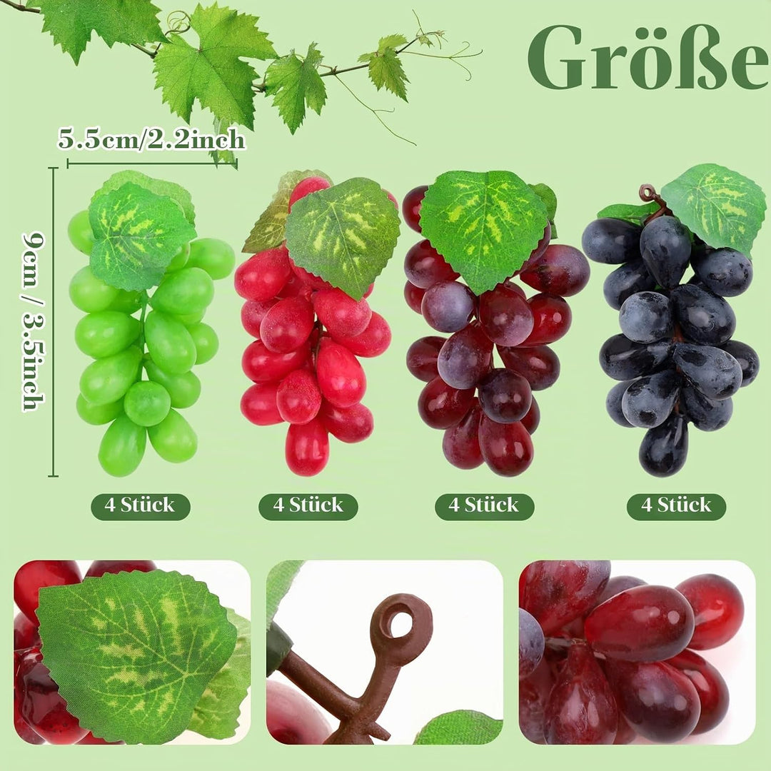 Folmywy 16 STK Künstliche Trauben Obstdeko Weintraubengirlande Schwarz Lila Rot Grün Realistische Ku