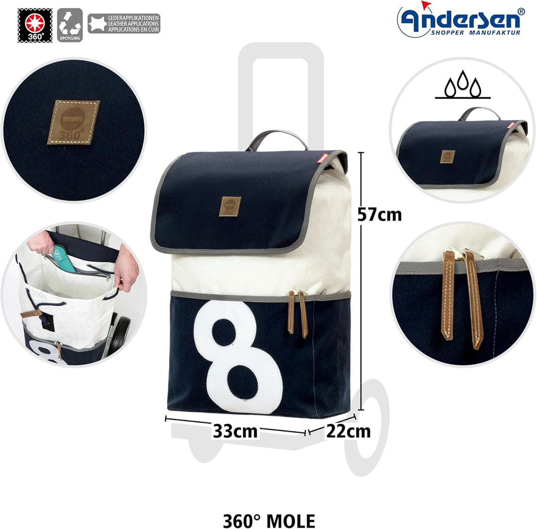 ANDERSEN Einkaufstrolley - Unus Shopper 360° Mole 8 | mit ergonischem 3-Wege-Griff, höhenverstellbar