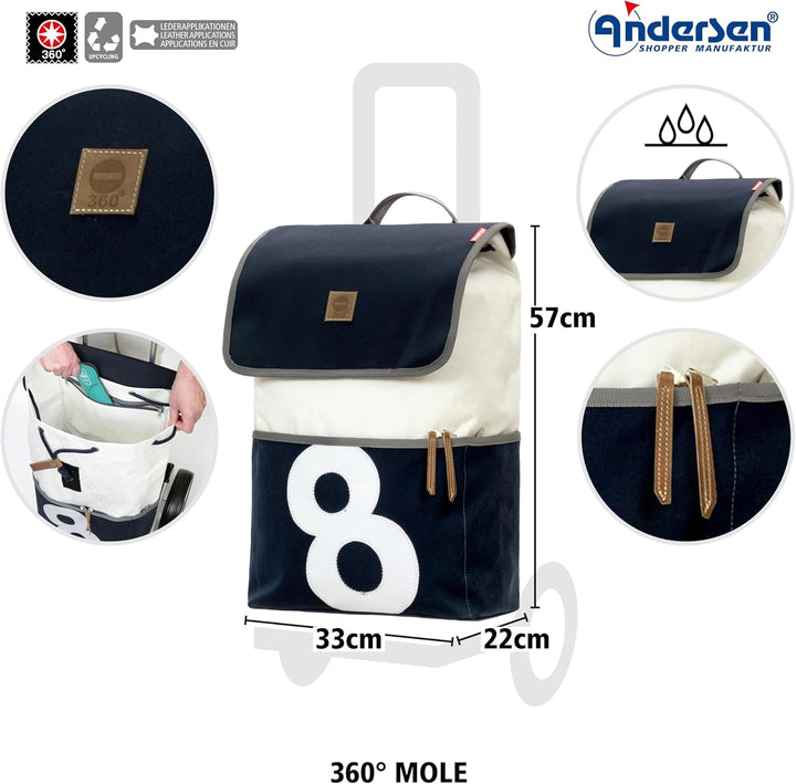 ANDERSEN Einkaufstrolley - Unus Shopper 360° Mole 8 | mit ergonischem 3-Wege-Griff, höhenverstellbar