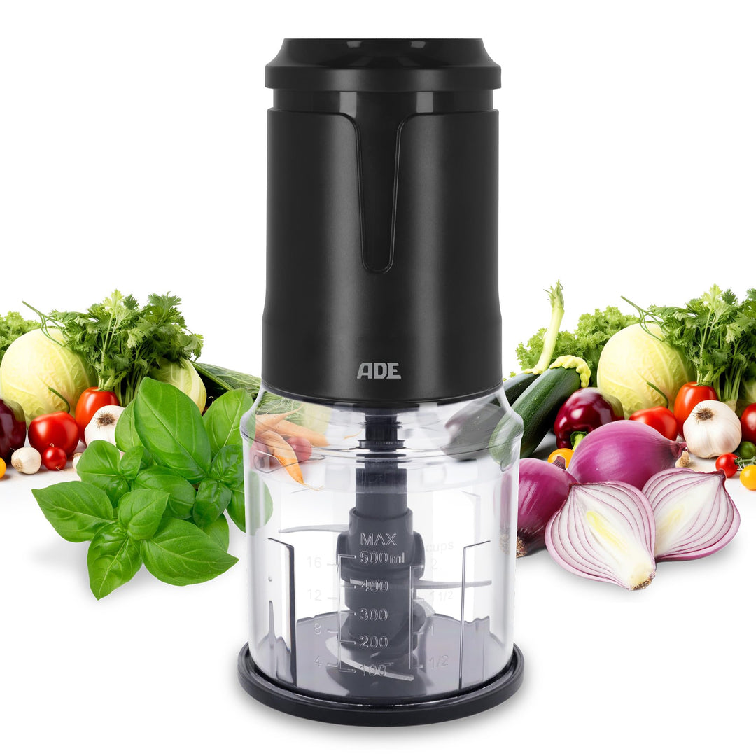 ADE Zerkleinerer Küche elektrisch | Zwiebel Zerkleinerer | Food Processor mit 4 scharfen Edelstahlkl