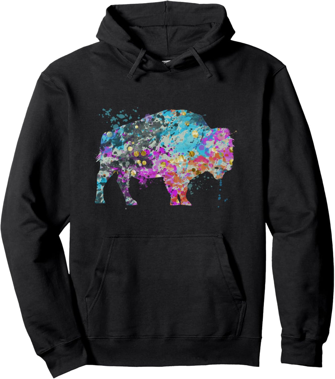 Bison Bunte Aquarell-Silhouette Bisons Pullover Hoodie