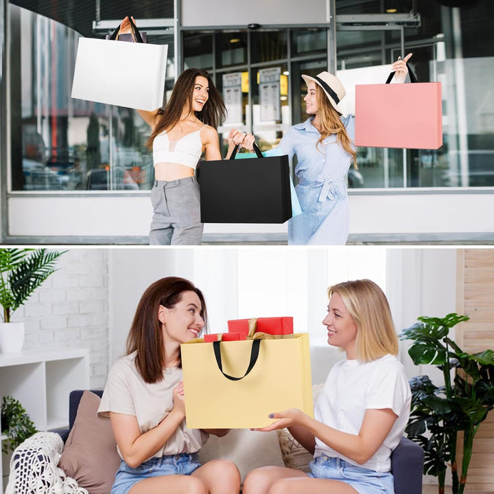 NAHRMY 10 Stück Extra Grosse Geschenktüte mit Henkel Gelb 43 x 32 x 13 cm, Geschenktüte Gross Papier