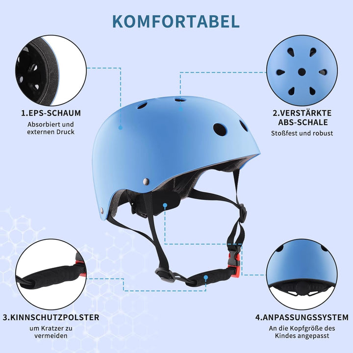 ZWOOS Kinder Knieschoner Set mit Helm, Inliner Schutzausrüstung Kinder 3-10 Jahre, Knieschützer Kind